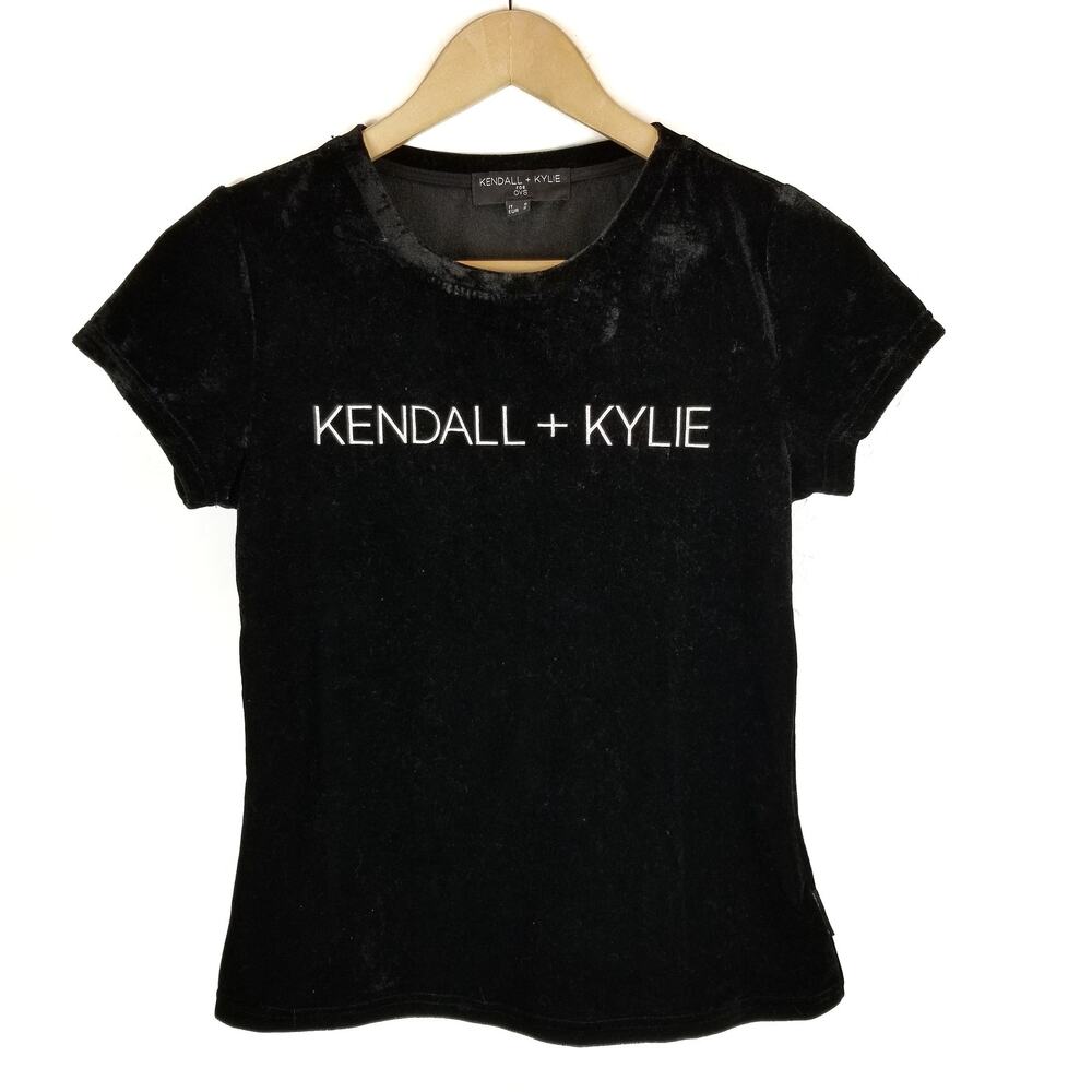 Kendall + Kylie for OVS Black Velvet Velour T-Shirt Size S Small